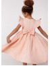 Flutter Sleeves Satin Tea Length Flower Girl Dress